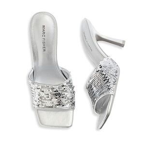 New MARC FISHER Danria Sequin Mule Sandals Silver 6